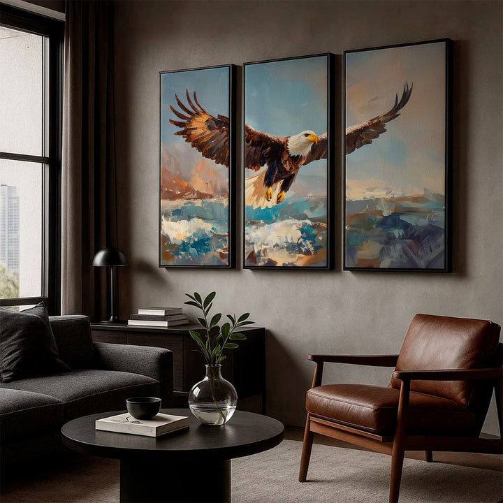 Eagle Over Ocean 3-Piece Canvas Print – Majestic Bird Triptych