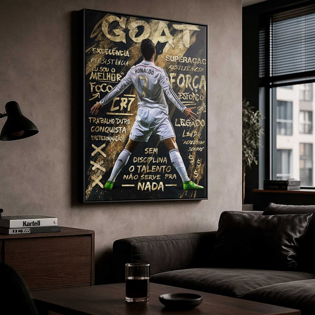 Cristiano Ronaldo Golden Striker – Urban Street Art Football Canvas