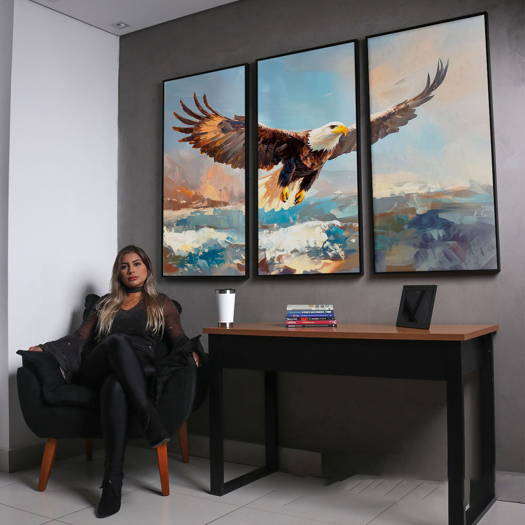 Eagle Over Ocean 3-Piece Canvas Print – Majestic Bird Triptych
