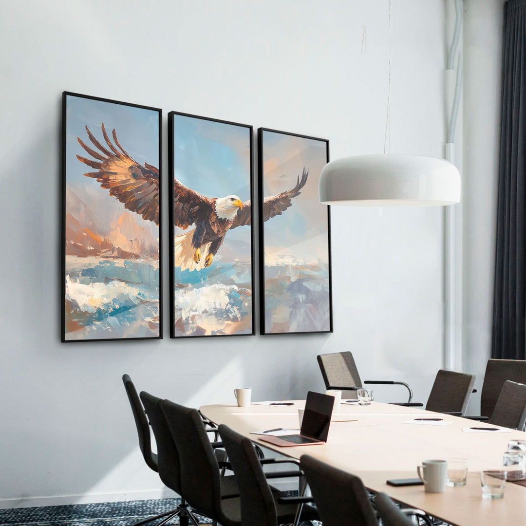 Eagle Over Ocean 3-Piece Canvas Print – Majestic Bird Triptych