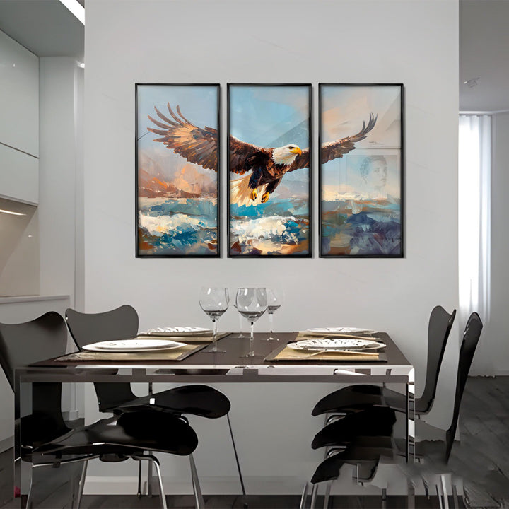 Eagle Over Ocean 3-Piece Canvas Print – Majestic Bird Triptych