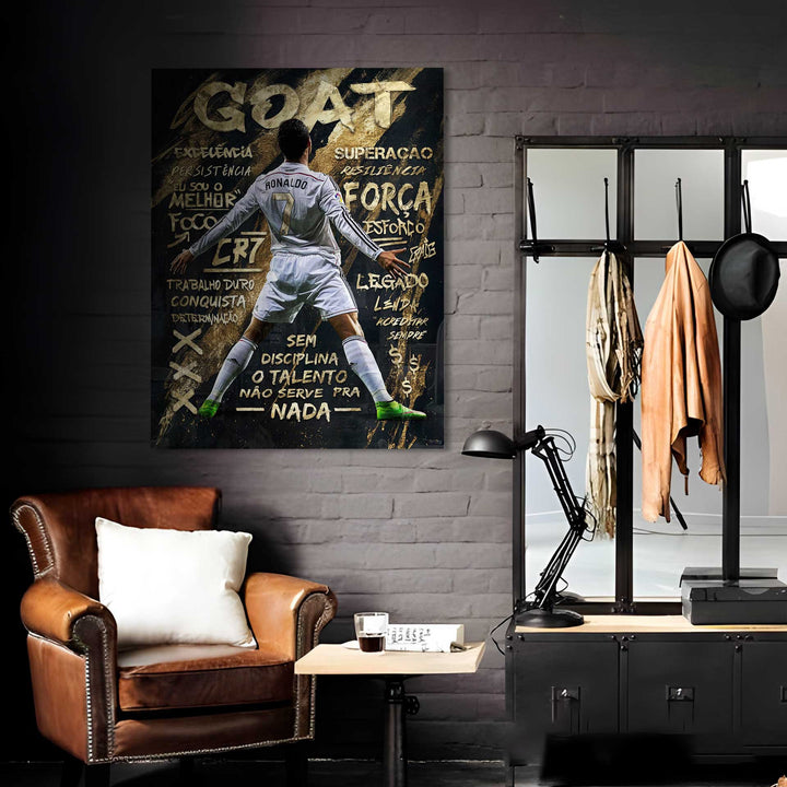 Cristiano Ronaldo Golden Striker – Urban Street Art Football Canvas