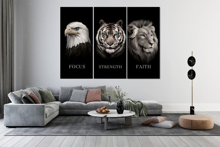 Focus Strength Faith 3 Piece Motivational Home Office Canvas Decor