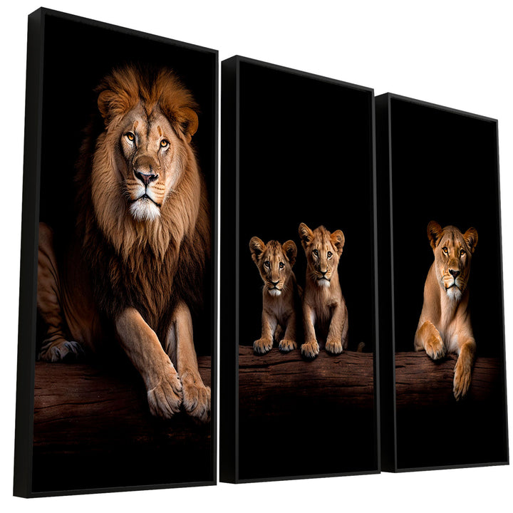 Lion Family Portrati 3 Peice wall art