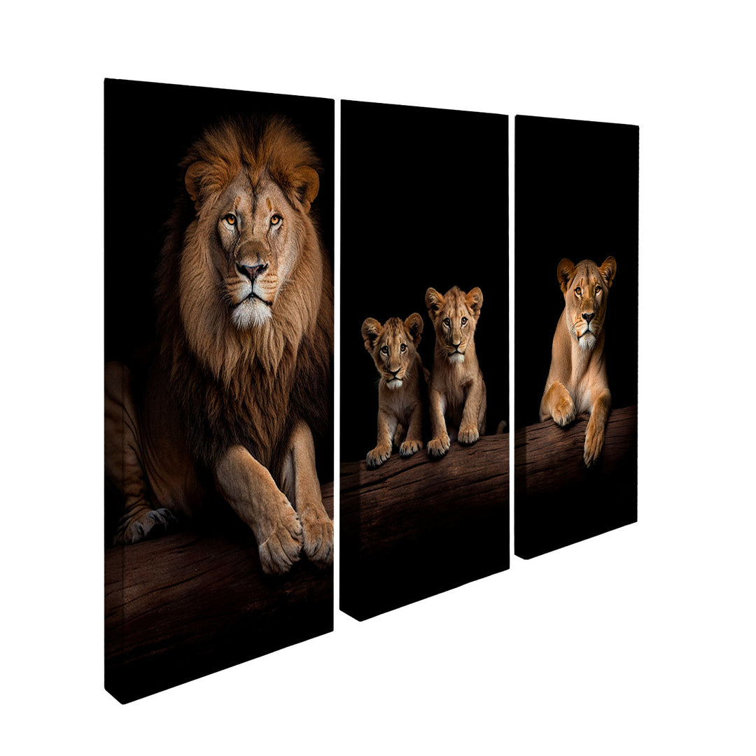 Lion Family Portrati 3 Peice wall art