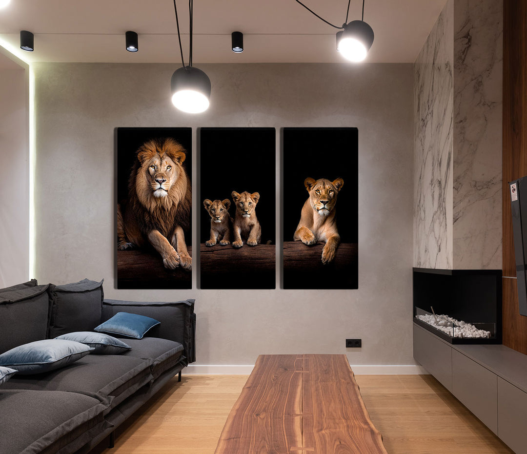 Lion Family Portrati 3 Peice wall art