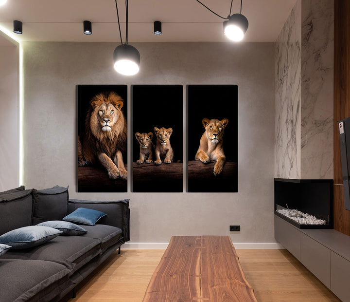Lion Family Portrati 3 Peice wall art