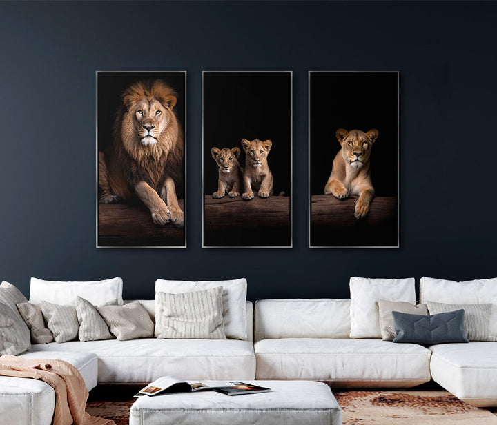 Lion Family Portrati 3 Peice wall art