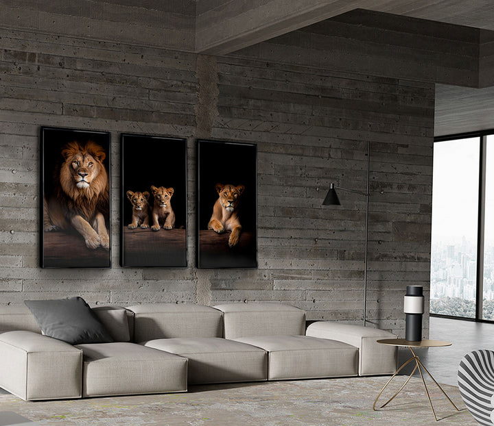 Lion Family Portrati 3 Peice wall art