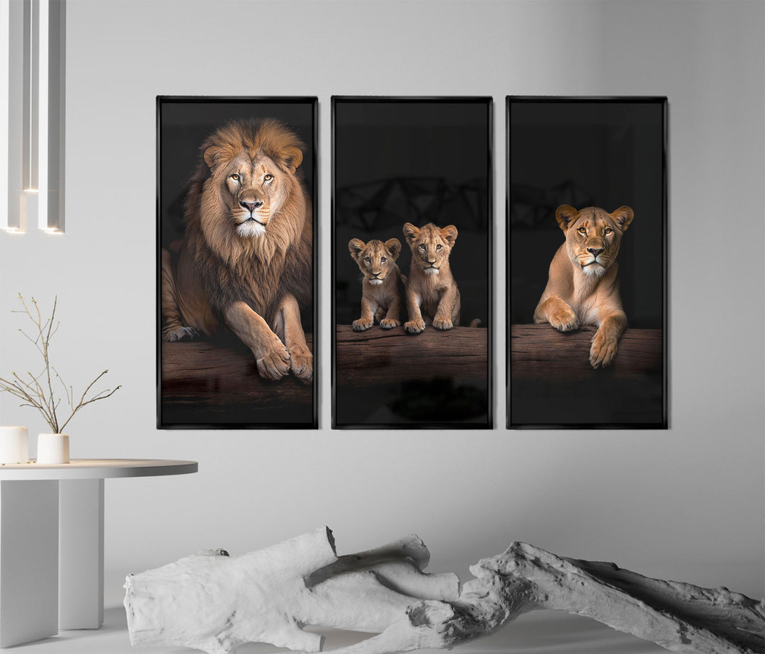 Lion Family Portrati 3 Peice wall art