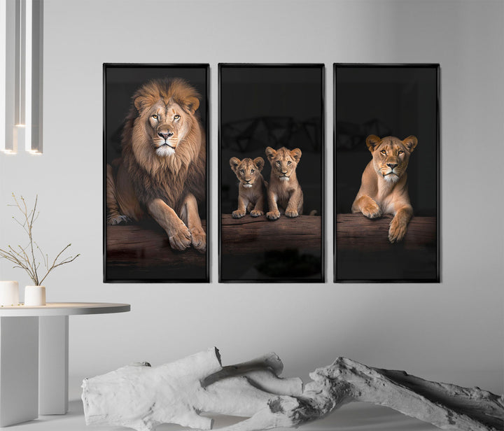 Lion Family Portrati 3 Peice wall art