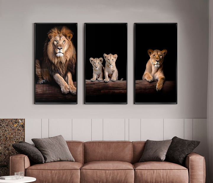Lion Family Portrati 3 Peice wall art