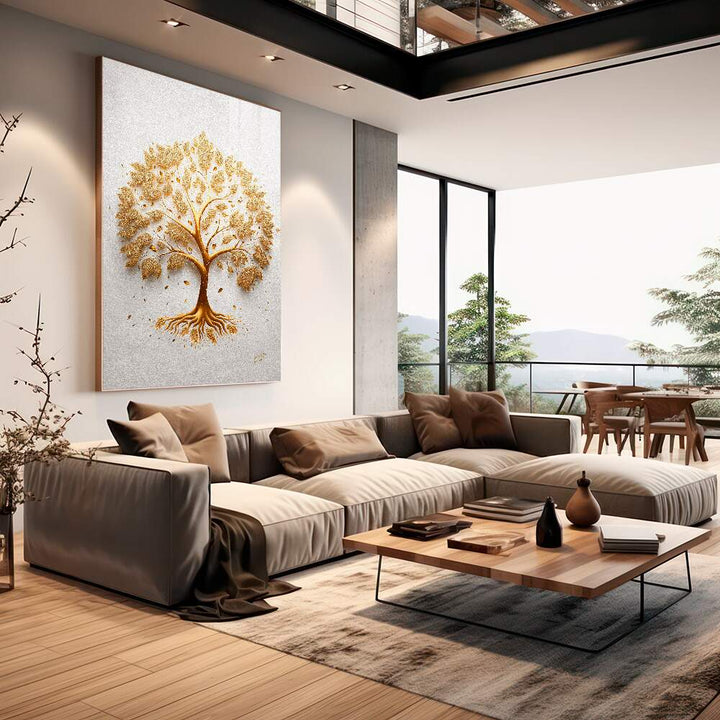 Tree of Life Abstract Golden Canvas Print