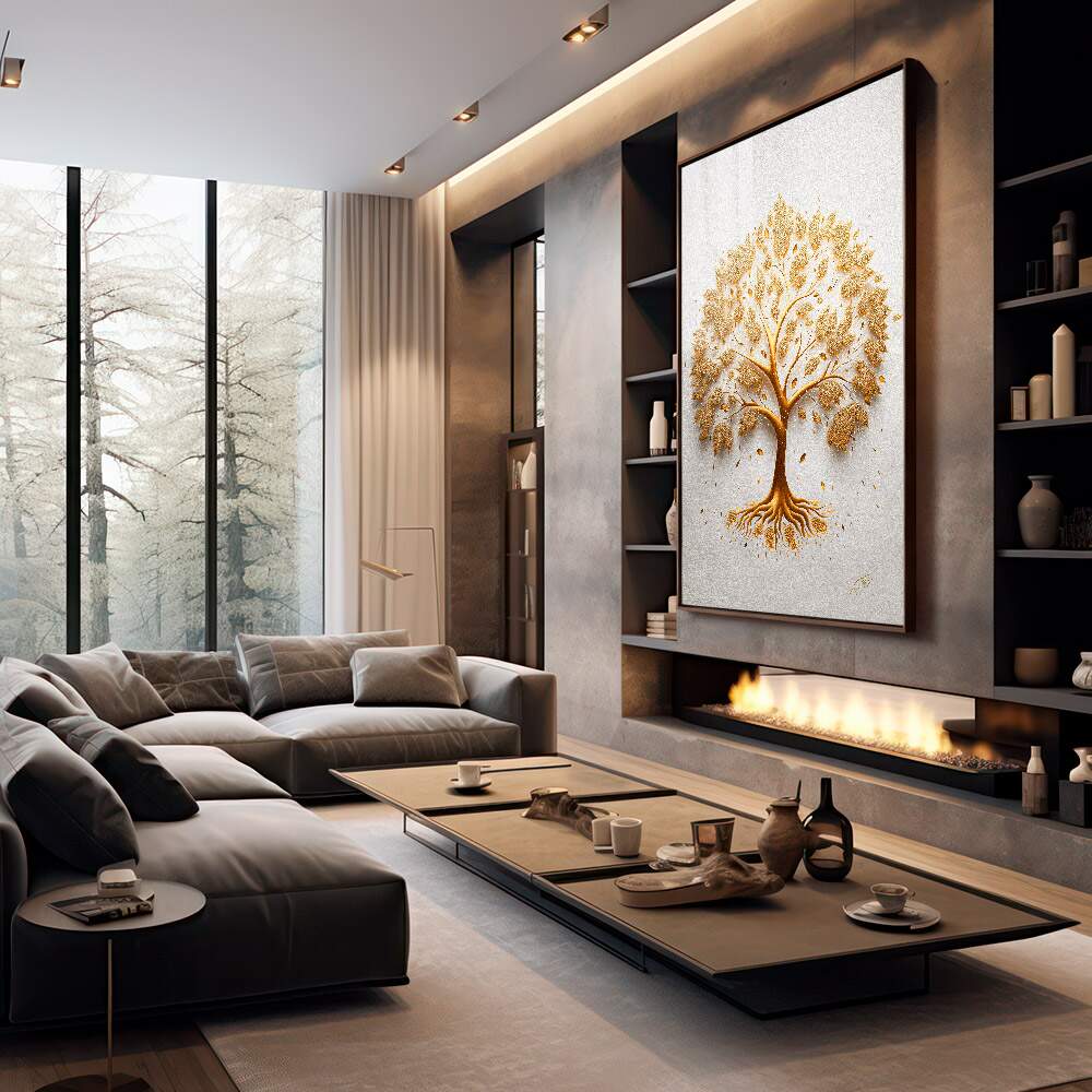 Tree of Life Abstract Golden Canvas Print