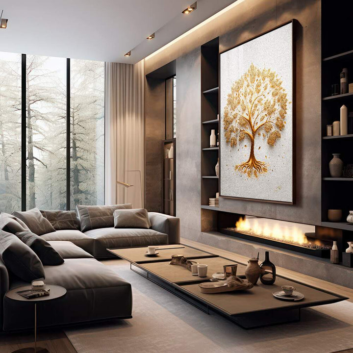 Tree of Life Abstract Golden Canvas Print