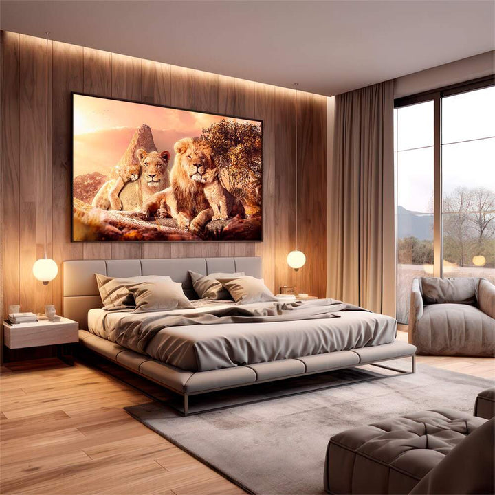 Lion Family Sunset Canvas Print