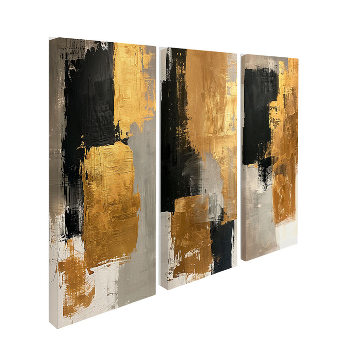 Abstract Painting Gold Contrasts 3 Pieces