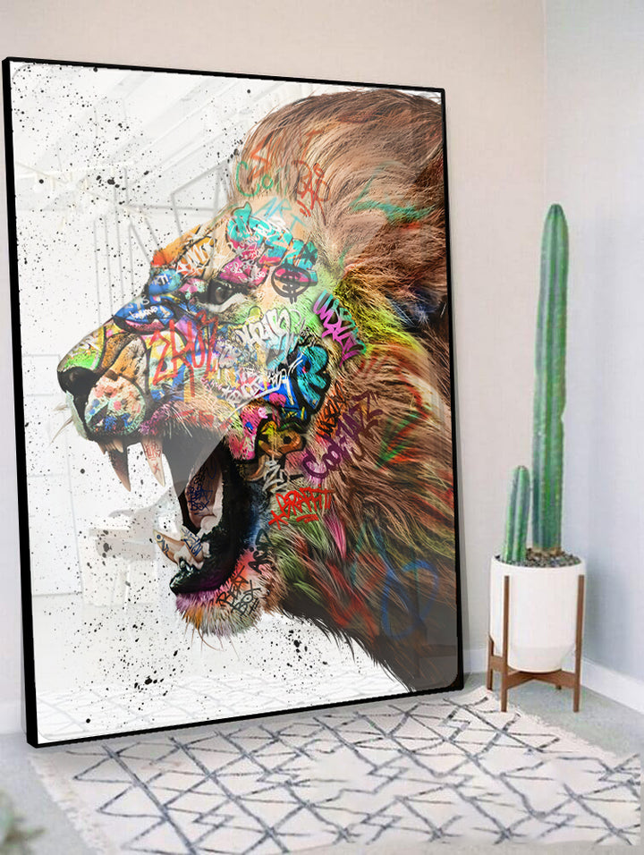 Lion Graffiti Pop Wall Art Canvas Print