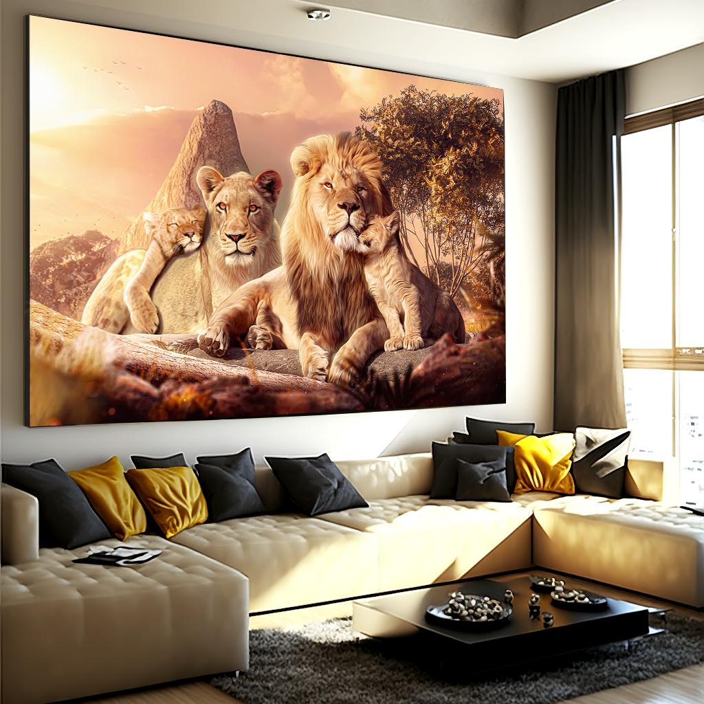 Lion Family Sunset Canvas Print