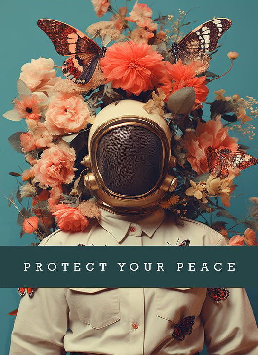 Astronaut in Peace Floral Canvas Print